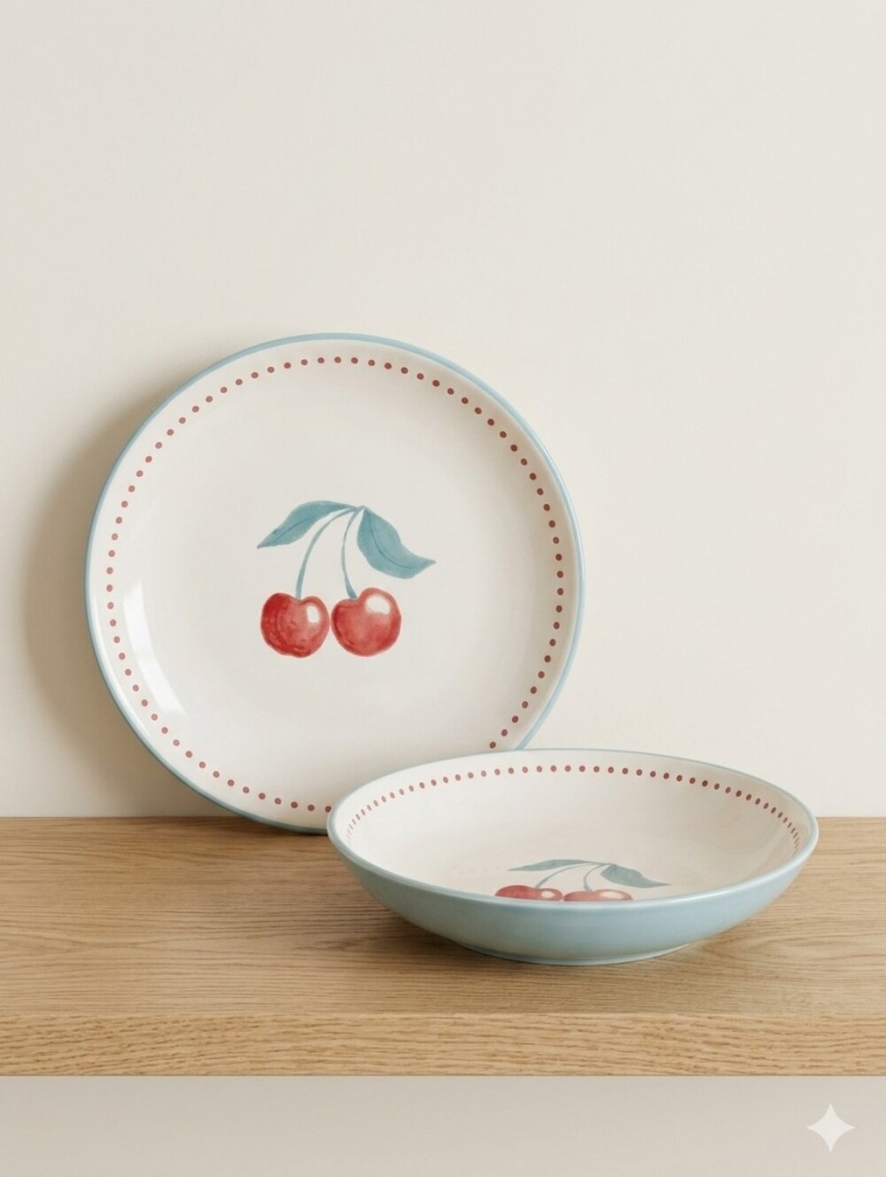 Casa Moderna Cherry Plates – Bowl & Bread Plate – Red Cherry Motif –